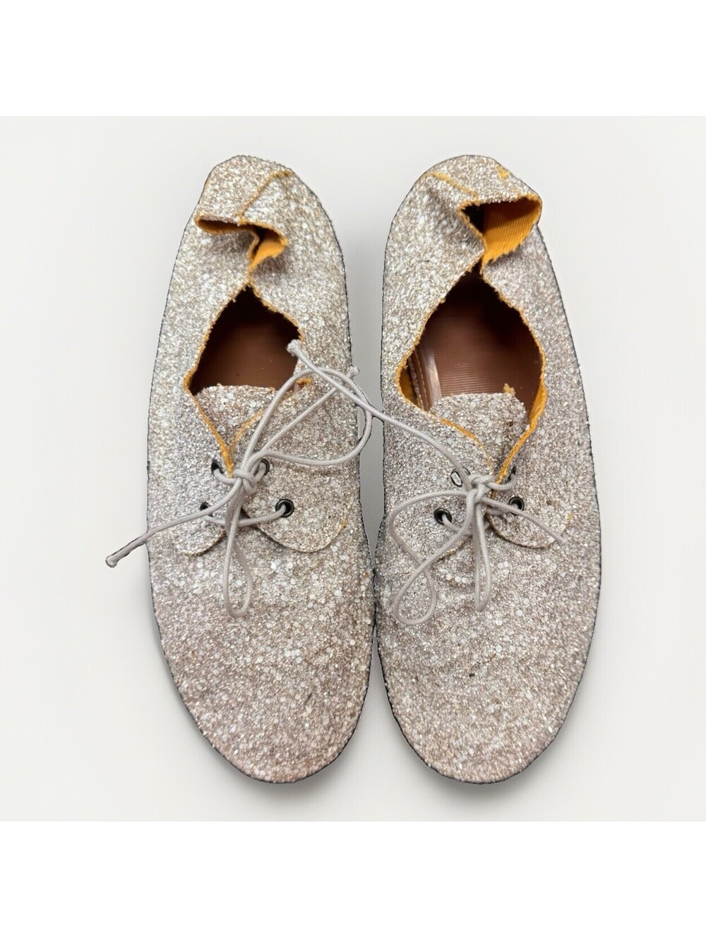 Anniel Size 40 Champagne Stardust Glitter Lace Up Ballet Derby Flats Shoes